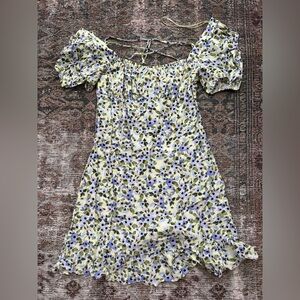 Zara Blue and Green Floral Print Mini Dress with Lace Up Back